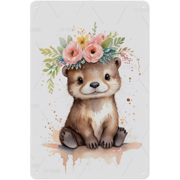 Watercolor Otter Aluminum Tin Sign - Playful River Animal Design, 8x12 Inches, Charming Decor for Wildlife Lovers and Nature-Themed Recreation Rooms
