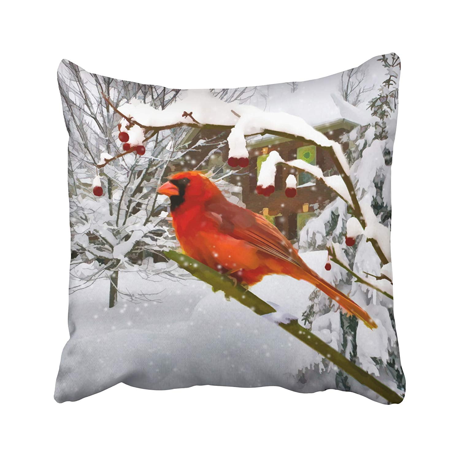 BPBOP Xmas New Year Cardinal Bird Snow Winter Pillowcase Pillow Cushion
