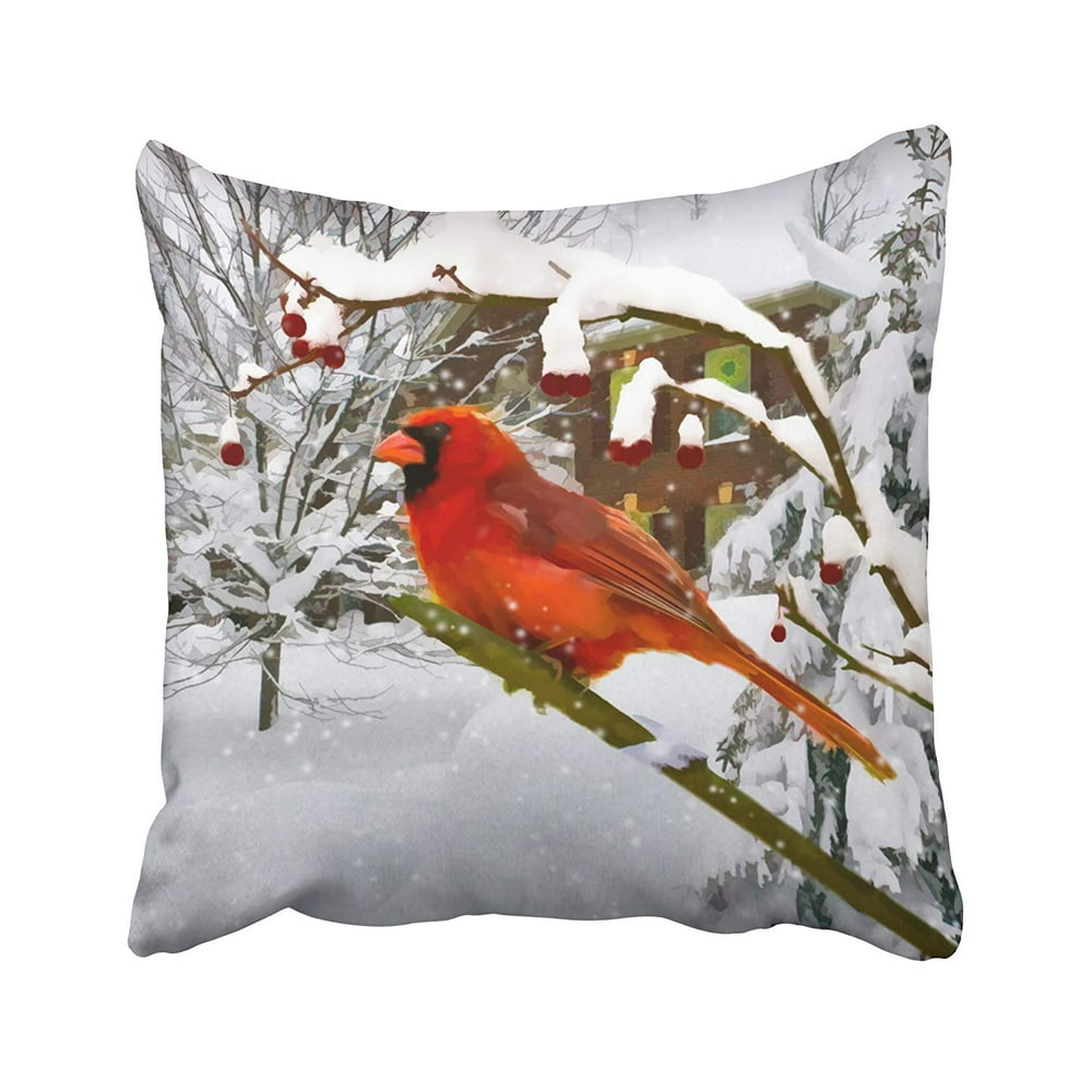 BPBOP Xmas New Year Cardinal Bird Snow Winter Pillowcase Pillow Cushion