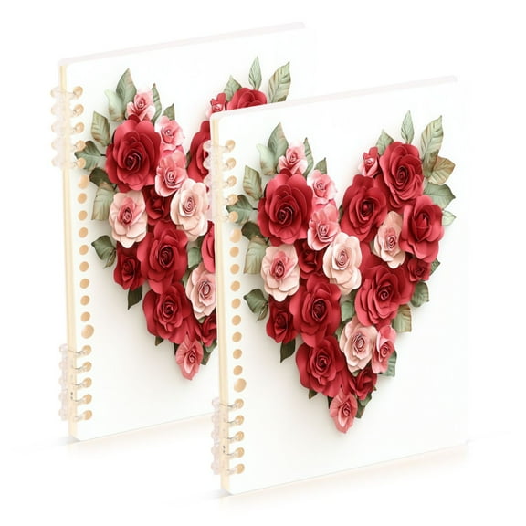 Wirebound Notebook Hardcover Spiral Notebooks Heart-shaped Red Roses, 60 Pages, 80 GSM, 5.7 x 8.3in