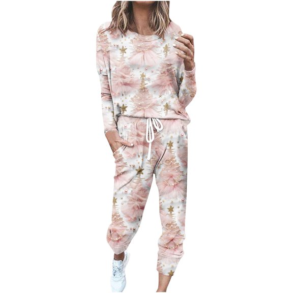 Diufon Christmas Jogging Suits for Women Long Sleeve Crewneck Pullover Tops and Sweatpants Tracksuit with Pockets
