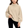 thumbnail image 6 of Mitankcoo Girls Mock Neck Ribbed Top Kids Loose Long Sleeve Pullover Sweatshirt for Fall Winter Casual Daily Outfits 4-15Y, 6 of 8