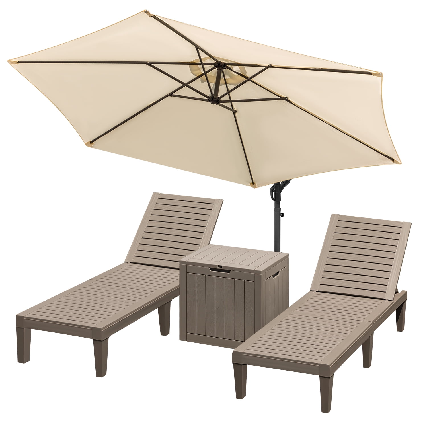 Homall Outdoor Chaise Lounges Chairs Set of 4 Tow Reclining Chair with Deck Box and Patio