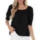 thumbnail image 1 of Mujer Top Camiseta Blusa Color Puro Cuello Redondo Puff Media Manga Puño Elástico para Oficina en Casa Negro L, 1 of 5
