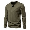 thumbnail image 2 of WREESH Men's Fashion Henley Shirts Solid Color Casual Pullover Long Sleeve Round Neck T-Shirt Tops Blouse Olive Green, 2 of 5