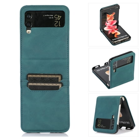 Dteck Leather Wallet Case for Samsung Galaxy Z Flip 3 with Card Slots Card Holders Shockproof Protective Folding Case For Samsung Galaxy Z Flip 3,Green