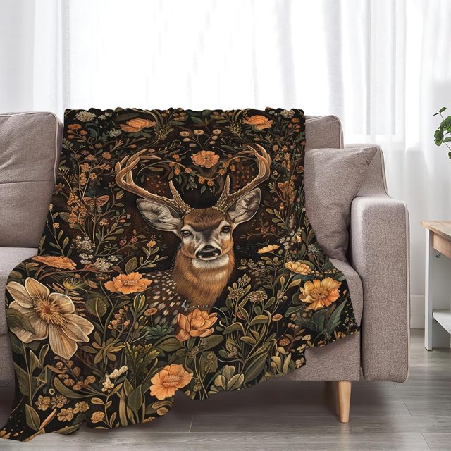 Manta de ciervo con diseño vintage de bosque, ciervo sika, alce, manta de felpa cómoda, forro polar, cálida, suave y esponjosa, manta de invierno, regalo de reno para niñas, niños, mujeres y