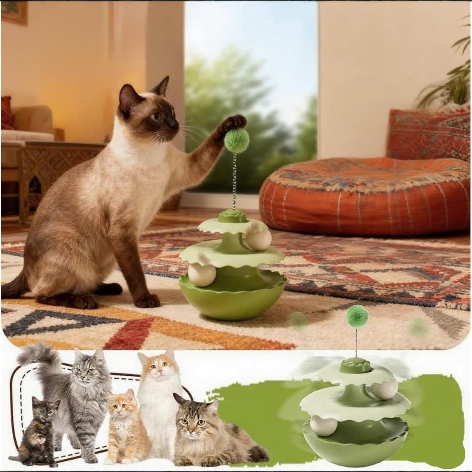 5.91Inch Interactive Cat Toy with Ball Track & Spring Bouncing Ball, Puzzle Cat Toys for Indoor Cats, Self Play Activity Toy for Exercise, Mental Stimulation & Boredom Relief