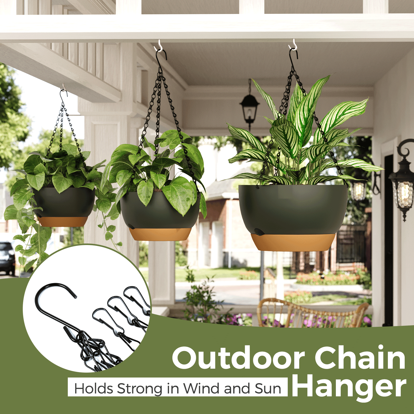 10 inch Plant Pot Hanging Planters Self Watering Pots for Indoor Plants, 3 Pack Plastic Hanging Basket with Removable Tray for Home Garden Porch Balcony Patio Decor,black