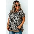 thumbnail image 4 of Women's Khaki Leopard Contrast Trim Short Sleeve Loose Plus Size Top - [ZhiHiMeRi] | (US 14W-16W)1X, 4 of 8