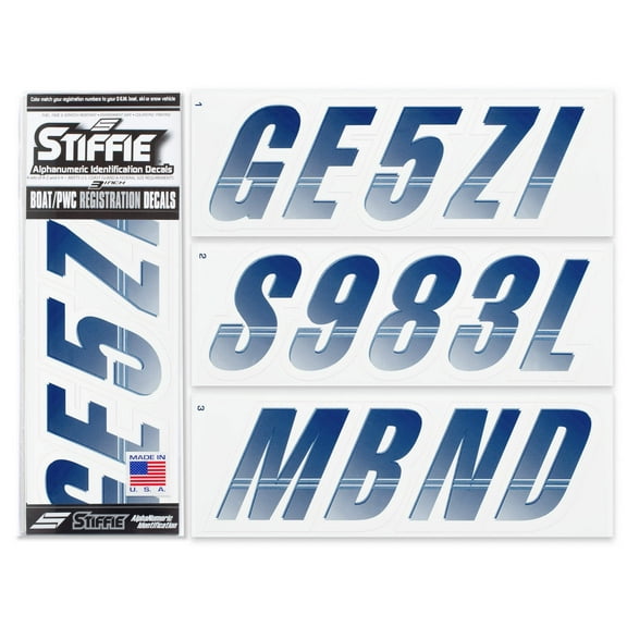 STIFFIE Techtron Navy / White 3" Alpha-Numeric Identification Custom Kit Registration Numbers  Letters Marine Stickers Decals for Boats  Personal Watercraft PWC
