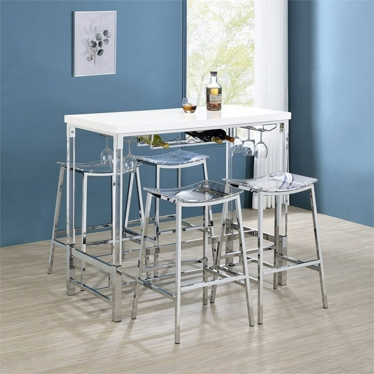 Coaster Norcrest Wood Pub Height Bar Table with Wine Storage White High Gloss