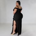 thumbnail image 6 of AURA Women Sexy V Neck High Slit Maxi Dress Spaghetti Strap Ruffle Party Club Dress, 6 of 8
