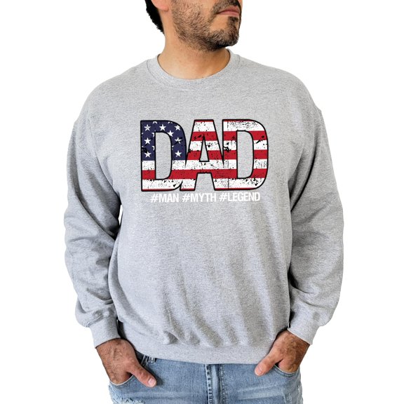 Dad Man Myth Legend Sweatshirt Patriotic American Flag Father's Day Pullover Gray Sweatshirt Adult Medium