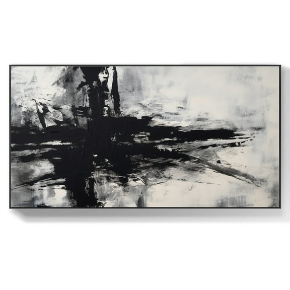 Black and White Abstract Painting on Canvas Black White Handmade Textured Wall Art Minimalist Wall Art Black White Abstract Art Modern Wall Art,Unstretched,Frameless,(41*61cm)16*32Inches