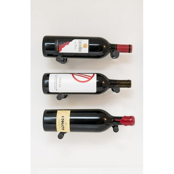 VintageView Vino Series-Vino Pins 3 Bottle Wall Mounted Wine Bottle Rack (Anodized Black) Stylish Modern Wine Storage with Label Forward Design
