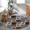 thumbnail image 4 of Round Area Rug 4ft,Retro Deer Bear Plaid Check Washable Carpet Non-Slip Runner Accent Rugs Indoor Floor Mat for Bedroom Living Room Decor,Abstract Patchwork Pattern, 4 of 9