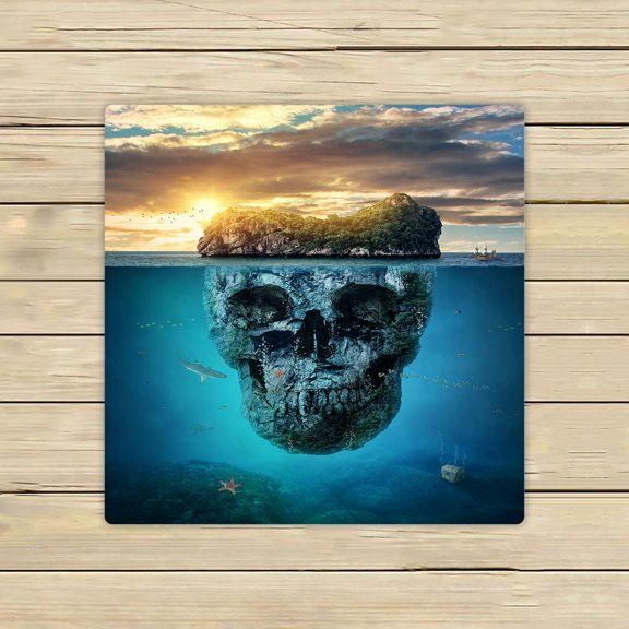 ABPHQTO Fantastic Tropical Island Scull Rock Underwater Sunset Towels Beach Bath Pool Sprot Travel Hand Spa Towel 13x13 Inch
