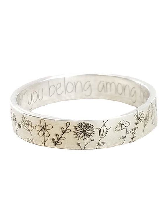 Finger Ring Flowers Pattern Exquisite Alloy Lovers Lettering Dandelion Ring for Dating Alloy Silver