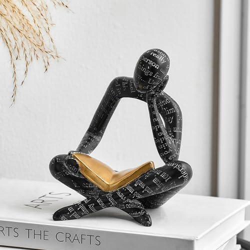 Kunmingshisd Toys Estatuas de lectura de pensadores negros para decoración del hogar, decoración de estanterías modernas, esculturas abstractas, decoración de estanterías, figuras de resina para sala