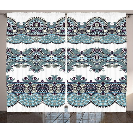 Paisley Decor Curtains 2 Panels Set Ethnic Floral Bordered