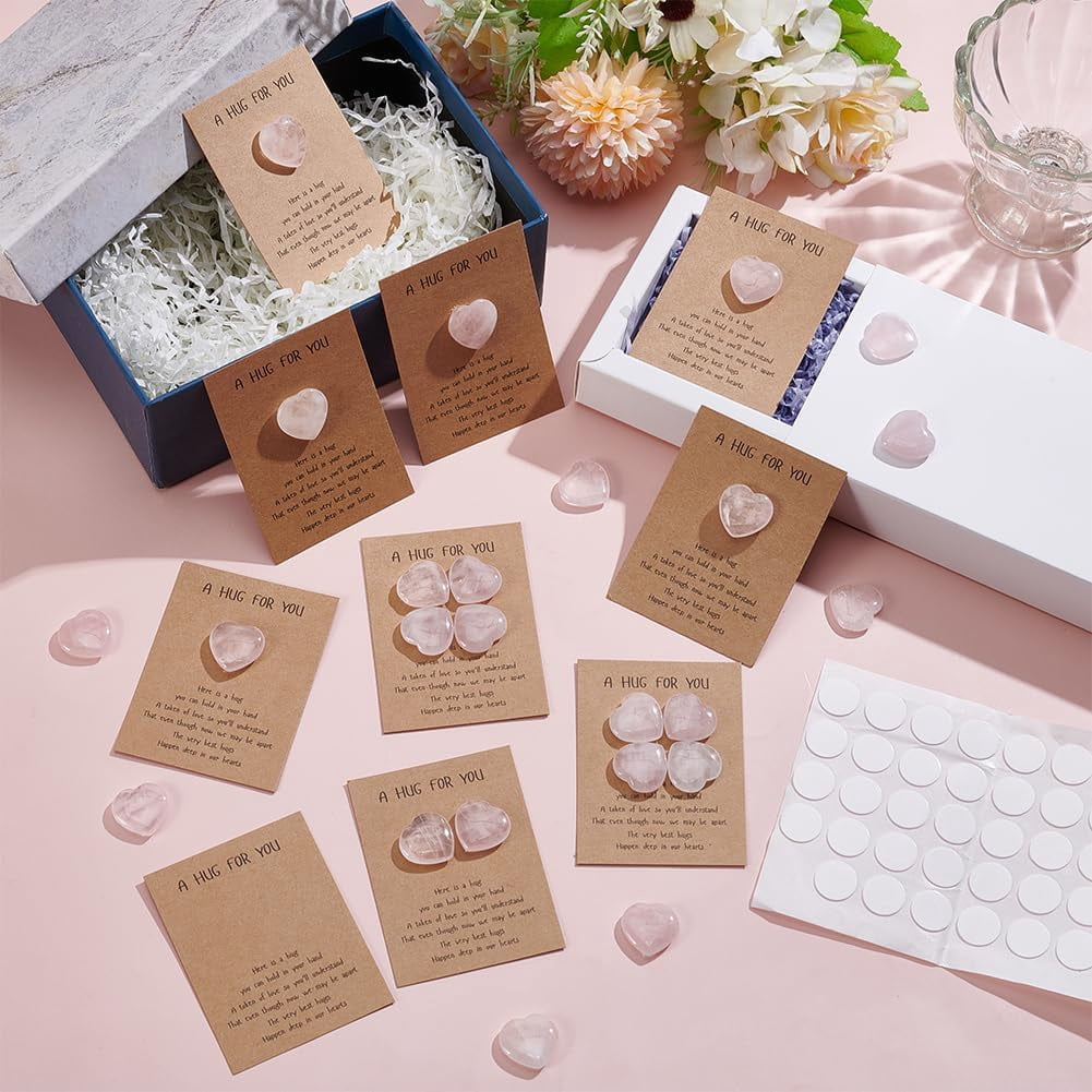 40Pcs Natural Stones Keepsake Exchange Relationship Cards Heart Love Stones Pocket Palm Stone with Round Dot Double Sided Tapes for Colleagues Family Distance Social Celebration Colorful DIY