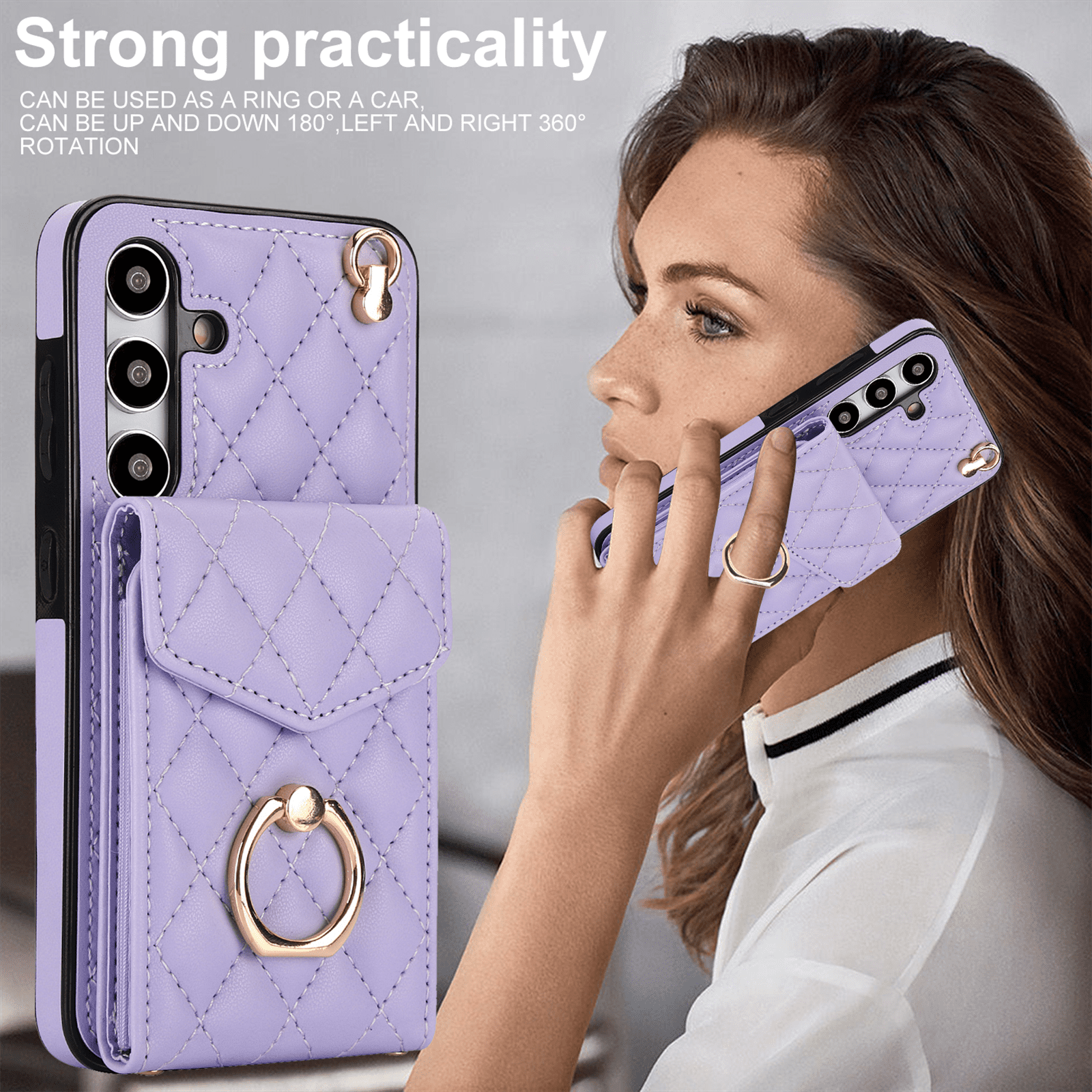 Asuwish Wallet RFID Blocking PU Leather Cell Phone Case with Tempered Glass Screen Protector, Wrist Strap for Samsung Galaxy S24 Plus, Purple