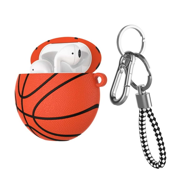 Apple AirPods Skin, Airpods Charging Case Skin for Airpods 1 & AirPods 2,Takfox Shockproof Anti-Scratch 360° Protective Portable PVC Cover for Airpods 2 / 1 [basketball] Accessories w/ Keychain, Brown