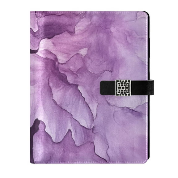 Abstract Purple Flower Leather Journal Notebook for Men Women A5 Hardcover Notebook with Pockets for Work Business Travel