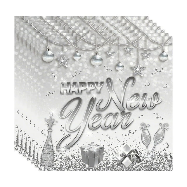 White Tissue Paper White And Silvery Happy Newyear Theme Party Tableware Disposable 7-Inchs 9-Inchs Paper Plates Paper Cups Tissue Set of Party-Themed Paper Plates Set Disposable Plates for Party