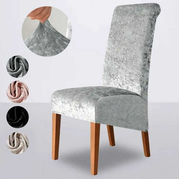 Funda de silla elástica de terciopelo para grandes sillas de comedor con respaldo alto inclinado - diseño todo incluido y resistente a la suciedad en gris, rosa o oro rosa