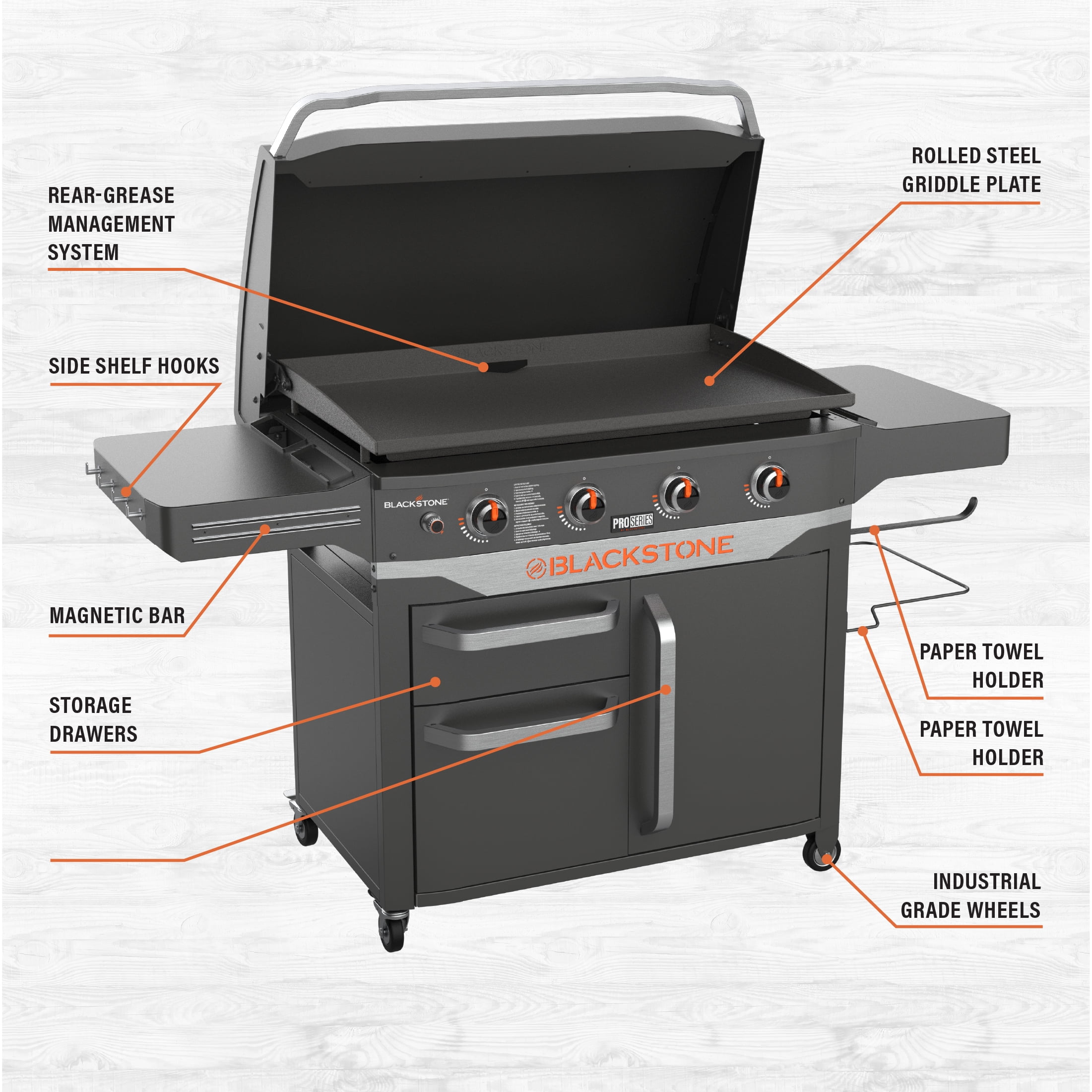 Blackstone 36 Inch Gas Griddle Cooking Station 4 Burner Flat Top Gas Grill  Propane Fuelled Restaurant Grade Professional 36” Outdoor Griddle Station