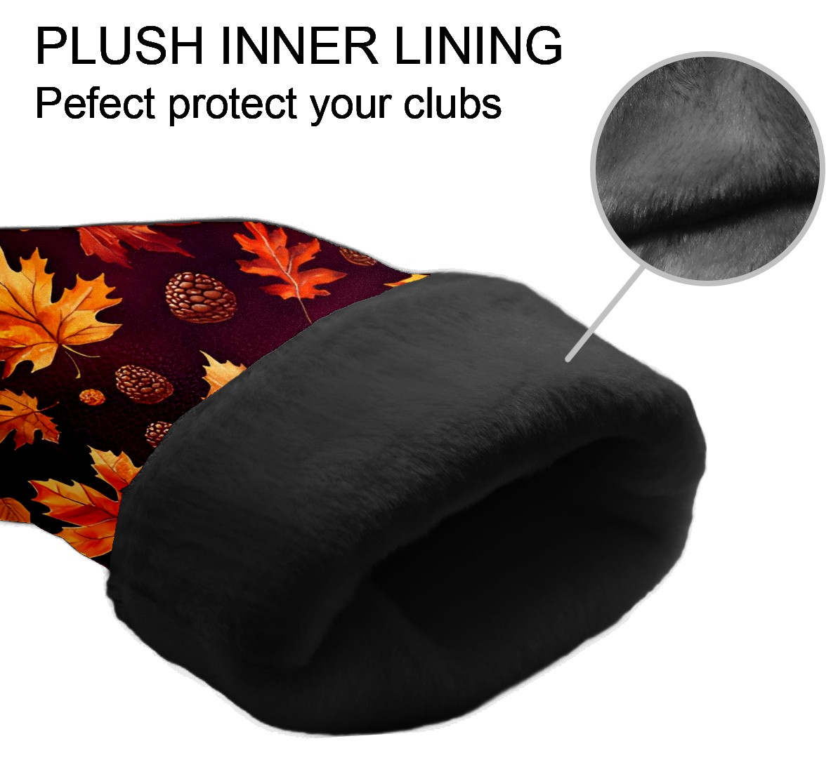 Golf Club Covers, Dark Red Autumn Leaves Premium PU Leather Driver Hybrid Putter Head Covers with Velvet Lining, Waterproof Golf Gifts for Men Women