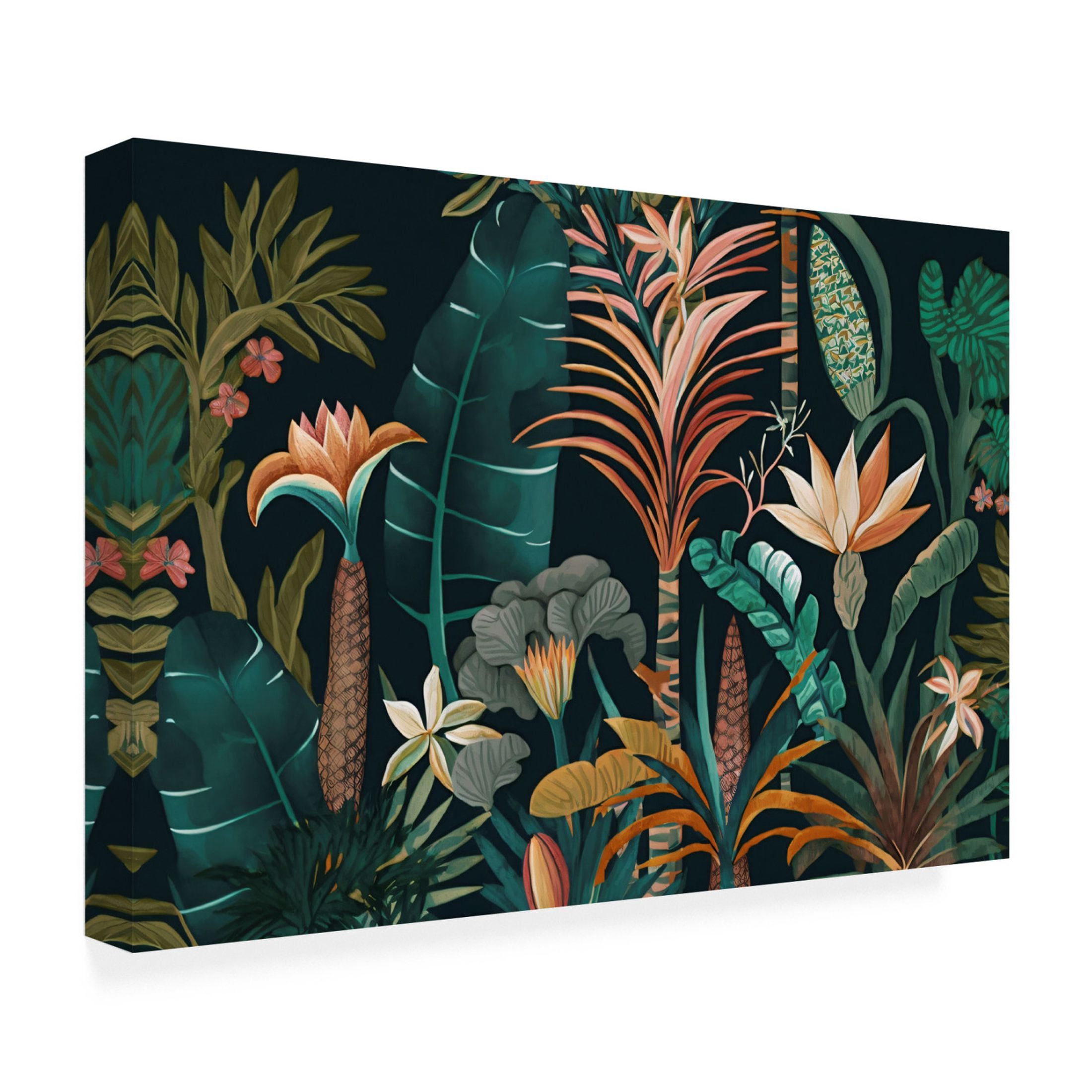Canvas Wall Art - Ray Heere 'Watercolor Tropical Collage Black 1' Wall Art for Living Room, Bedroom, or Office Décor by Trademark Fine Art - 24 x 16 Inches