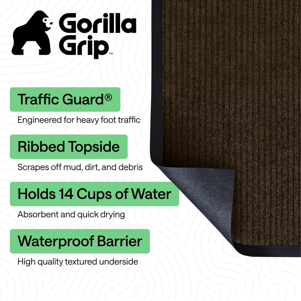 GORILLA GRIP Door Mat, Waterproof, Traffic Guard Commercial Office Doormat, 72x48, Brown