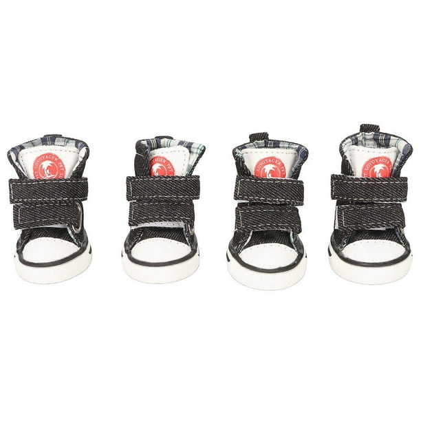 4pcs Canvas Puppy Shoes Fashion Cute All Seasons Breathable Slip Resistance Pet Sport Shoes for Small Dogs Pets 2#