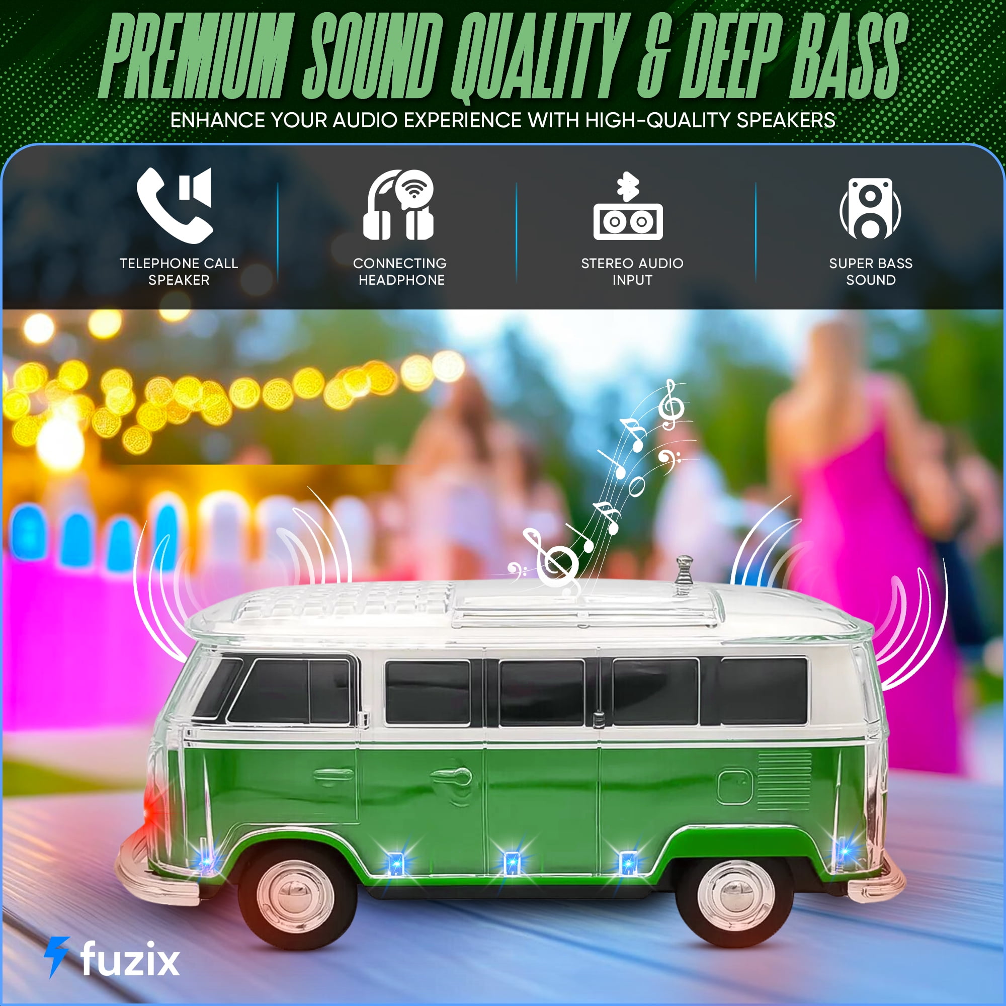 Fuzix WS-267 Car Bluetooth Portable Speaker with LED AUX USB FM Rechargeable