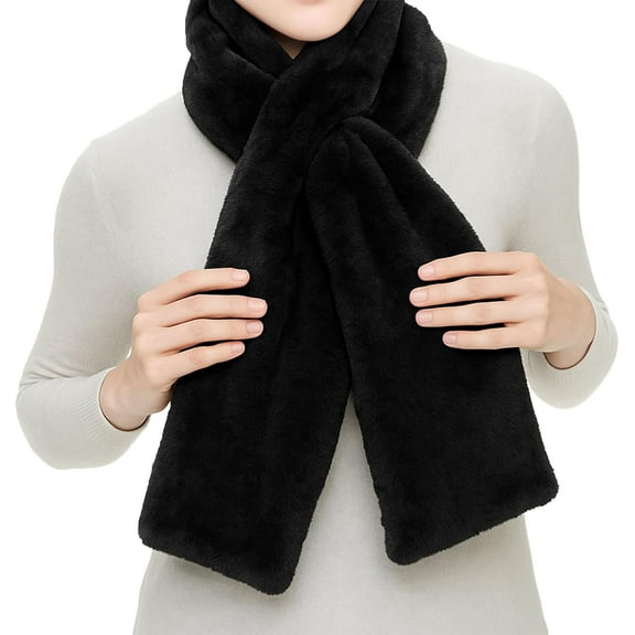 Faux Fur Scarf with Hidden Zipper Pocket for Women, Winter Warm Soft Neck Wrap for Hands-Free Carry