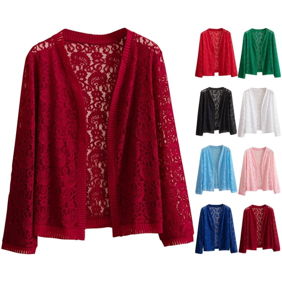 VJGBEGW Women's Boho Hollow Out Knitted Cardigan Long Sleeve Open Front Knit Sweater for Summer Beach Cover-Up Black 2XL