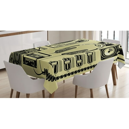 

Hip Hop Tablecloth Electronic Music Devices as Turntable Headphones Speaker for Recording Rectangular Table Cover for Dining Room Kitchen 52 X 70 Inches Pale Yellow and Black by Ambesonne