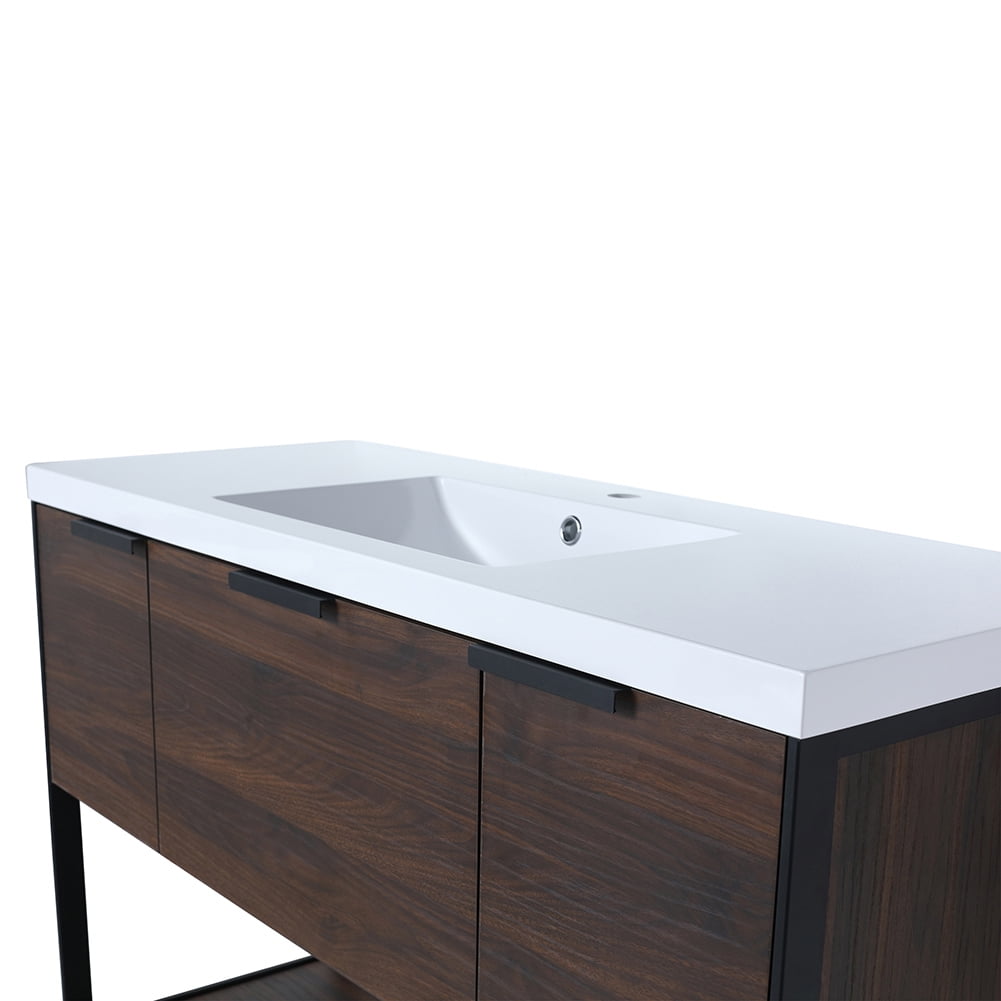 Kepooman 47" Bathroom Floating Vanity Cabinet, Contemporary Walnut Wooden Bathroom Vanity with Doors and Drawer Kepooman 47" Bathroom Floating Vanity Cabinet, Contemporary Walnut Wooden Bathroom Vanity with Doors and Drawer