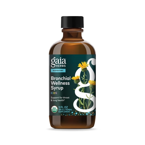 Gaia Herbs Bronchial Wellness Syrup Kids - Immune Support Supplement - Throat & Lung Health Support* - Certified Organic Formula with English Plantain, Grindelia & Honey - 3 Fl Oz (18 Servings)