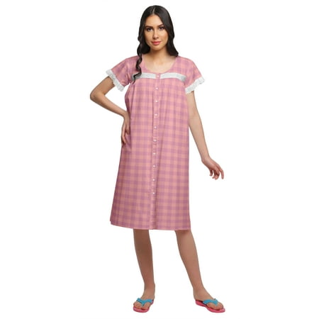 

Moomaya Printed Short Sleeve Nursing Cotton Poplin Womens Sleepwear Night Gown