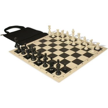 Kavi Black Inlaid Wood Chess Board Game with Weighted Wooden Pieces and  Tray - 18 Inch Set (Large)