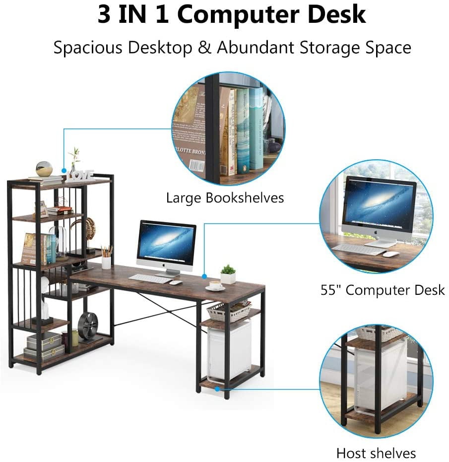 Buy Tribesigns 67 Inches Large Computer Desk with Storage Shelves