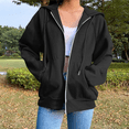 thumbnail image 2 of Plus Size Sweatshirt for Women Solid Color Zip up Hoodies Long Sleeve Fall Oversized Warm Sweatshirts Cozy Casual Hooded Jacket with Pockets, 2 of 6
