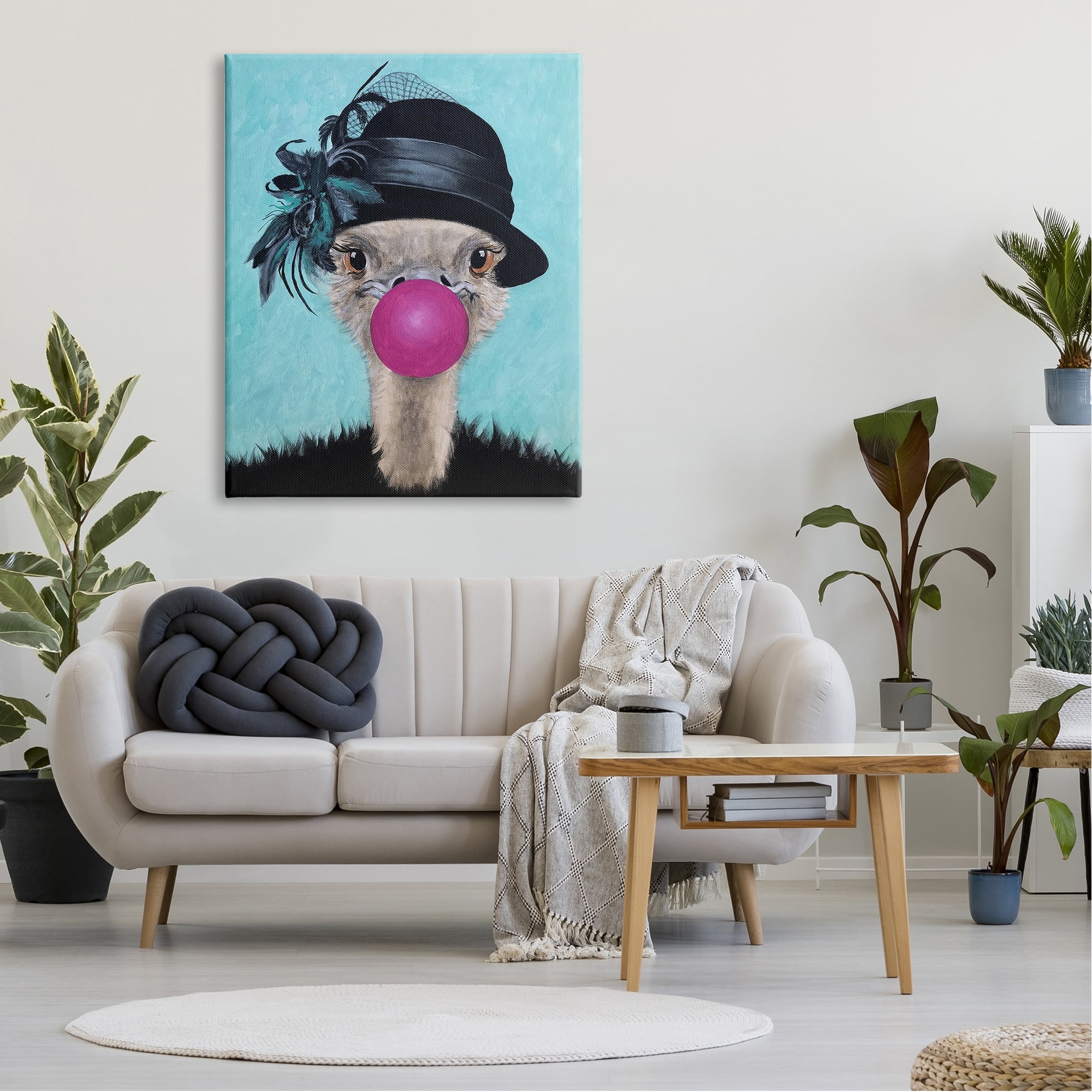 Stupell Industries Ostrich Stylish Vintage Black Hat Pink Bubblegum , 36 x 48, Design by Coco de Paris