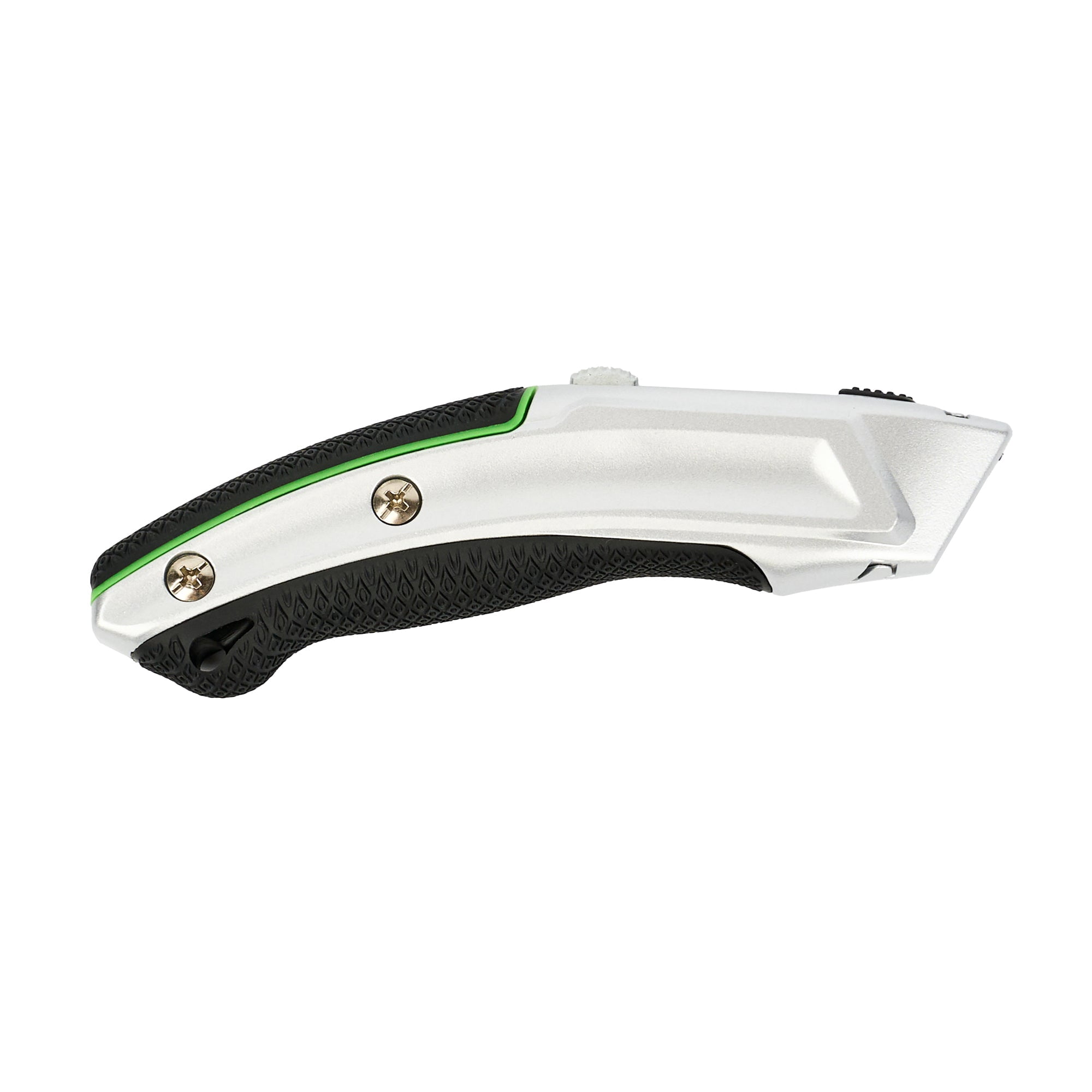 Restaurantware-Handy Tek Auto Loading Utility Knives, 6 Retractable Box Cutters - Includes 30 Sharp Blades, 19mm Wide, Silver Zinc Quick Change Blade Razor Knives, With 4-Position Locking, Soft Grip