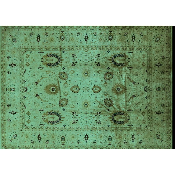 Ahgly Company Machine Washable Indoor Rectangle Oriental Turquoise Blue Traditional Area Rugs, 6' x 9'