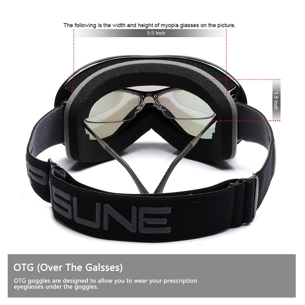 SPOSUNE Ski Goggles Over Glasses with Dual lens, Anti-fog Anti-UV